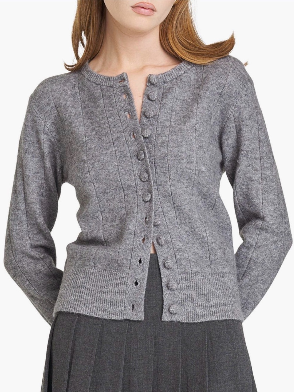 Wayf Heather Gray Knit Button-Front Cardigan